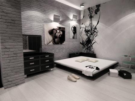 интерьер спальни в черно-белом цвете