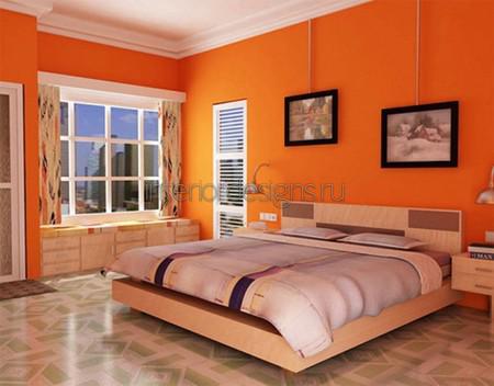 интерьер оранжевой спальни