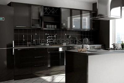 Сочетание черного цвета в интерьере кухни